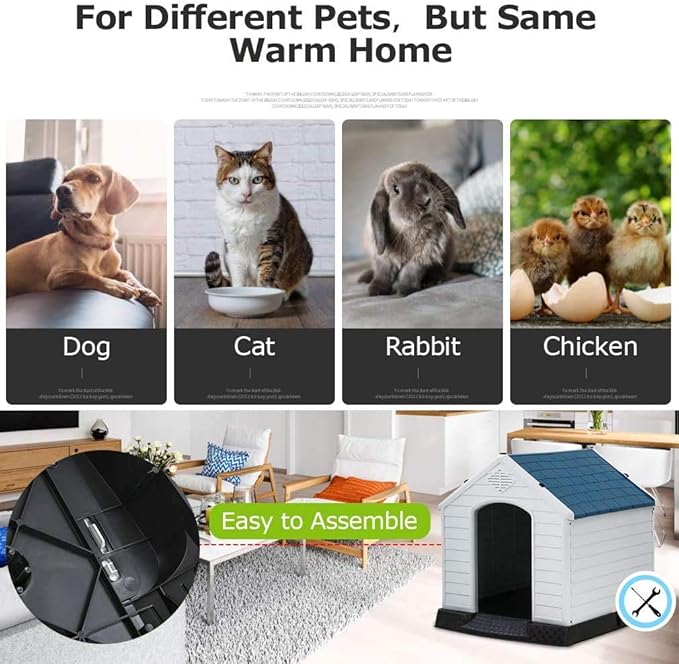Dog House, Small and Medium Dog House, Waterproof Breathable Plastic Durable Indoor Outdoor Pet Shelter with Ventilation and Elevated Flooring, Easy to Assemble