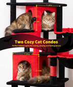 Heavy Duty Cat Tree for Indoor Cat, 74 Inch Cat Tower with Scratching Post, Hanging Basket, Cat Condo with Large Platform for Large Cats, PMT04RD, Black Red