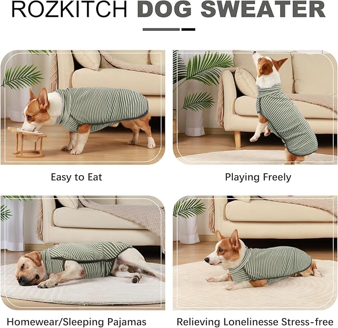 ROZKITCH Dog Winter Coat Soft Pullover Pajamas, Pet Windproof Warm Cold Weather Jacket Vest Cozy Jumpsuit Apparel Outfit Clothes for Walking Hiking Travel Sleep Stripe 4XL
