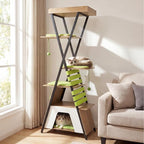 PETSITE 73-inch Tall Modern Cat Tree, Multi-Level Wooden Cat Tower with Scratching Pad, Multiple Platforms with Soft Removable Pads, Condo, and 3 Dangling Balls, Ideal for Indoor Cats (Natural)