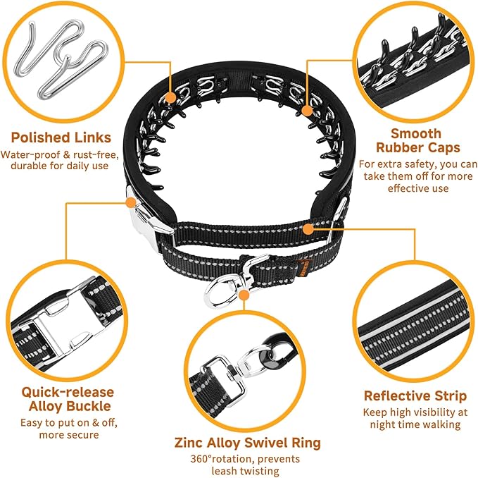 Mayerzon Martingale No Pull Collar for Medium Large Dogs, Walking Training Collar for Dogs German Shepherd Boxer Rottweiler That Pull, Reflective, with 360° Swivel Ring and Release Buckle(L, Black)