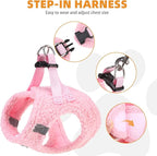 KOOLTAIL Plush Small Dog Harness and Leash Set, Warm Fleece No Pull Puppy Vest for Winter, Lightweight Reflective Step in Pet Harness for Medium Sized Dogs Boy Girl Outdoor Walking Cute Soft, Pink M