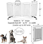 ZJSF Freestanding Dog Fence Indoor, Foldable Dog Gate for Doorways, Stairs or Hallways, Sturdy Wood Extra Wide Pet Gate with Support Feet for The House, White, 32 "Height-4 Panels