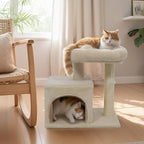Tangkula Small Cat Tree for Indoor Cats, Cat Tower with Sisal Scratching Posts, Hanging Pompom, Cat Condo with Large Padded Plush Perch for Small Spaces, Kittens (Beige)
