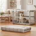 Collapsible Dog Crate for Large Dogs - 36" L Heavy Duty Dog Kennel No Tools Required with 4 Sides Steel Foldable Cage for Dogs Indoor Furniture, Portable Carrier with 2 Smooth Wheels, Beige