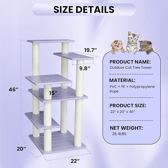 5 Level Cat Tree for Outdoor and Indoor Cats,Large Cat Tower with Scratching Posts 46 inches