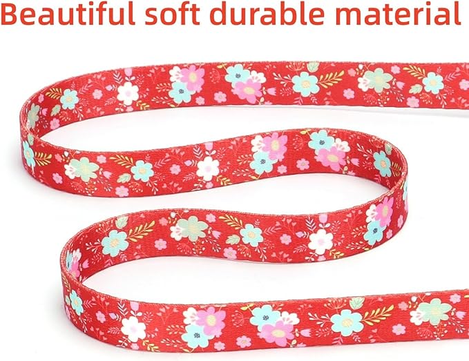 Dog Collar with Leash Airtag Holder Case Set - Dog Collars for Male Female Boy Girl Puppy X-Small Small Medium Large Dogs Walking Running Training - Red Daisy/M