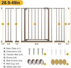 InnoTruth 28.9-49" Baby Gate for Doorways, 30" Tall Extra Wide Doggy Gates for Stairs One-Hand Opening, Easy Walk Thru Dual Lock Dog Gates for The House, Kitchen, Balcony, Easy Install Kid Gate,Brown