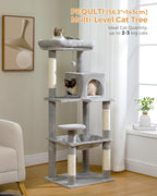 PEQULTI Cat Tree for Large Cats with Metal Frame Big Hammock, Cat Tower for Indoor Cats with 2 Door Condo House, [56.3"=143cm] Multi-Level Cat Shelves with Scratching Posts and Top Perch, Grey
