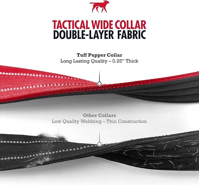 Tuff Pupper Tactical Dog Collar with Handle | Heavy Duty Adjustable Dog Collar | Military Nylon Collar for Large Dogs | Quick-Release Buckle | Soft Padded Comfort | Training Control (Red, Large)