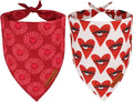 ADOGGYGO Valentines Dog Bandana 2 Pack, Heart Sunburst Eyelash Print Pet Scarf, Durable Fabric, Red Pink Valentine Bandanas for Extra Large Dogs (X-Large)