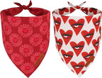 ADOGGYGO Valentines Dog Bandana 2 Pack, Heart Sunburst Eyelash Print Puppy Scarf, Durable Fabric, Red Pink Valentine Bandanas for Small Dogs (Small)