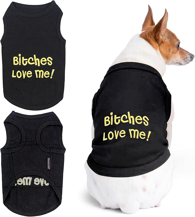 Parisian Pet Dog Shirt – 100% Cotton Bitches Love Me Shirts for Medium Dogs – Black Sleeveless Puppy Clothes – Breathable Boy Dog Clothes – Summer Pet Apparel - Stretchable Tshirts for Dogs