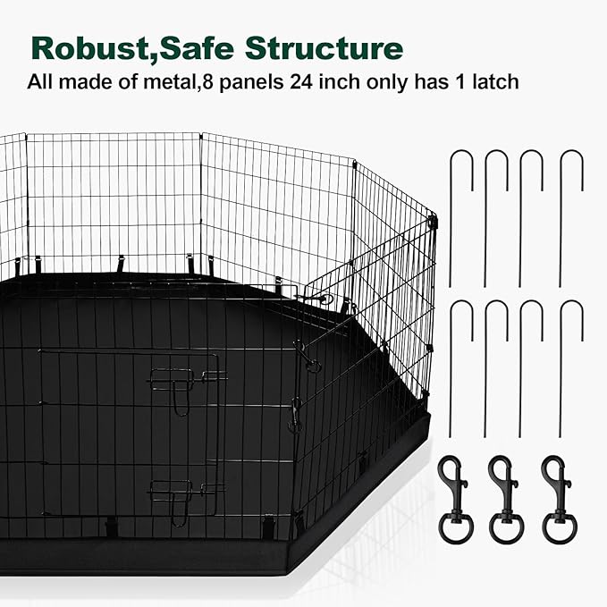 PJYuCien Dog Playpen with Top Cover and Bottom Pad - Metal Foldable Exercise Pen, 8 Panels 42" H x 24" W Indoor Outdoor Pet Fence Puppy Crate Kennel, Black