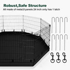 PJYuCien Dog Playpen with Top Cover and Bottom Pad - Metal Foldable Exercise Pen, 8 Panels 24" H x 24" W Indoor Outdoor Pet Fence Puppy Crate Kennel, Black