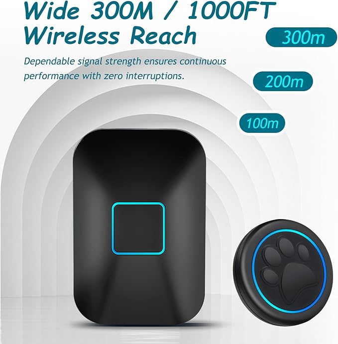Halo Paw Smart Dog Door Bell – Touch-to-Ring BK Dog Bells to Go Outside, LED Light Wireless Dog Buttons & Dog Clicker for Communication, Waterproof Bell for Dogs to Ring to Go Potty(1 Bell & 1 Chime)