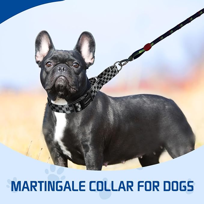 Kazazoo Martingale Collar for Dogs with Quick Release Buckle Adjustable Soft Durable Dog Collar for Small Medium Large No Pull Training Dog Collars-Black&Grey Plaid S
