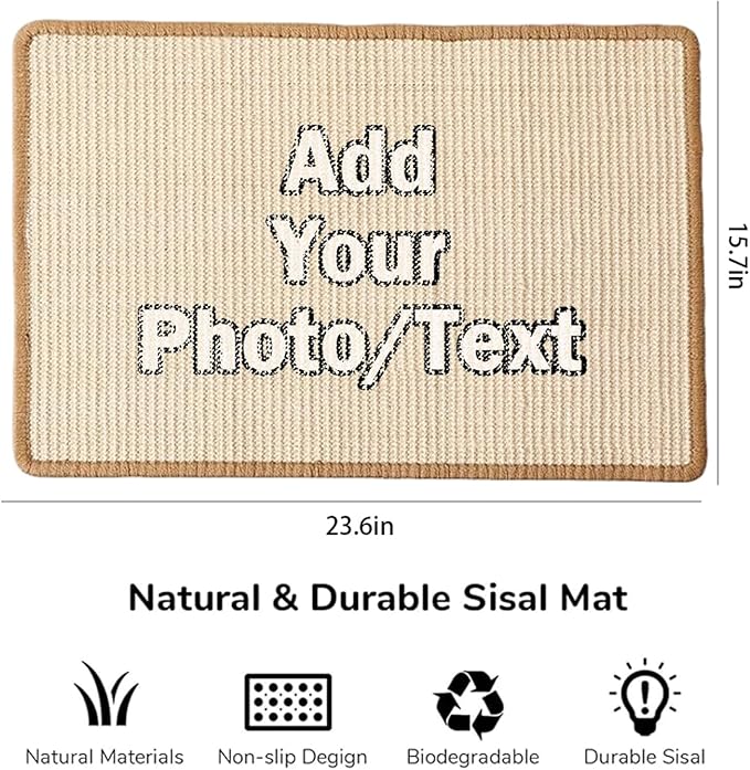 Custom Cat Scratcher Mat,Personalized Wall-Mountable Cat Scratch Pad,23.6 X 15.7In Natural Sisal Cat Scratching Board for Floor,Wall,Couch & Carpet,Indoor Cats Toy Furniture Protector