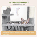 Globlazer Cat Tree Tower with Scratching Post for Indoor Cats, 53inch Tall Plush Multi-Level Cat Climbing Tower Condo House with Large Hammock, Spacious Cat Cave, Padded Top Perch Bed, F53, Light Gray