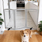 Dog Fence Indoor,Dog Gate Indoor for Doorway pet gate -3-Panel Freestanding, Hallways, House or Stairs -60x32-Inch Retractable Foldable Expandable Wood Pet by SFJC (Grey) ﻿