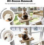 Solid Wood Cat Window Perch with 2 Jumping Platforms, Cat Hammock for Window with Scratching Post, Sisal Tall Cats Scratching Post with Large Perch, Wooden Cats Window Bed with 2 Suction Cups