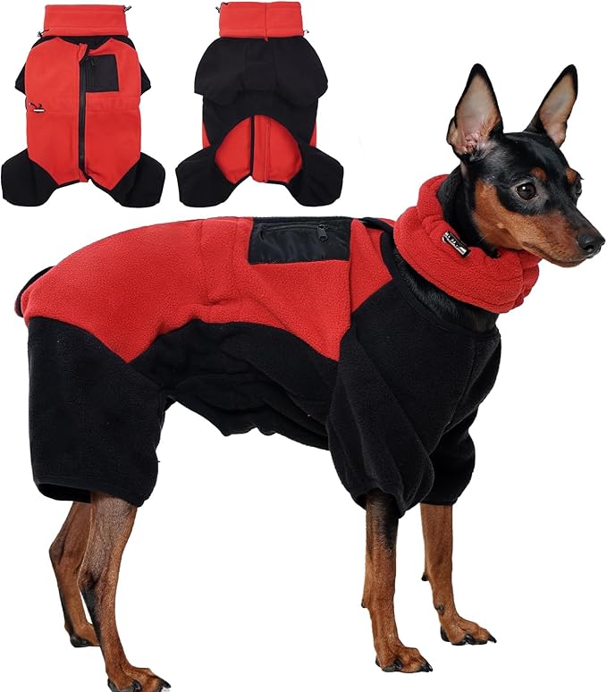 DENTRUN Dog Winter Coat - Warm Fleece Jacket & Pajamas Turtleneck Dog Sweater - Puppy Cold Weather Outfit - Thermal Bodysuit & Sweatshirts - Snowsuit - Soft Jumpsuit
