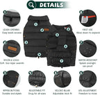 SPACE LION Dog Puffer Jacket, Down Winter Coat, Durable Outdoor Coat for Cold and Windy Conditions, Lightweight & Adjustable Fit Coats for Small & Medium Dogs, (Black, Size12/M)