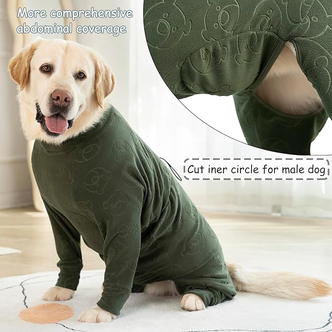 Dog Coats Autumn Winter Jumpsuit for Large Medium Dogs, Warmer Polar Fleece Dog Bodysuit Lightweight Pajamas, Pullover Stretchy Cold Weather Clothes (Dark Green, 2XL)