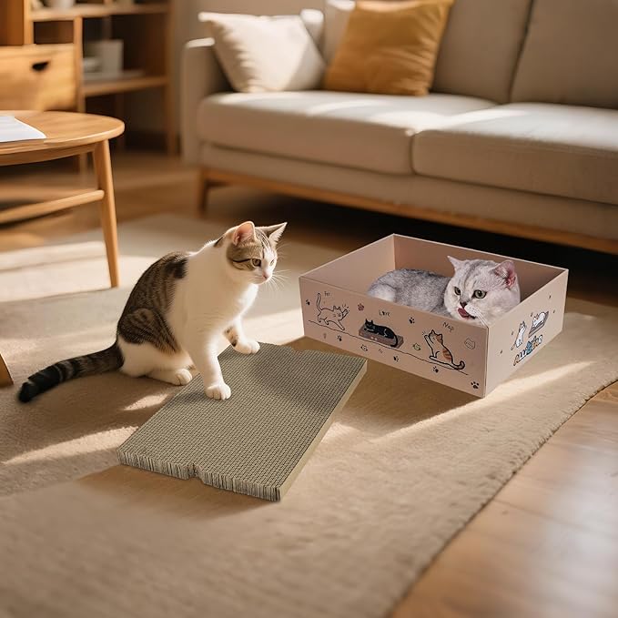 Large Cat Scratcher Pad with Box, Reversible Corrugated Cardboard Scratch Pad, Kitten Scratching Board with Catnip, Durable Recycle Scratching Pads, 5 Pack, L