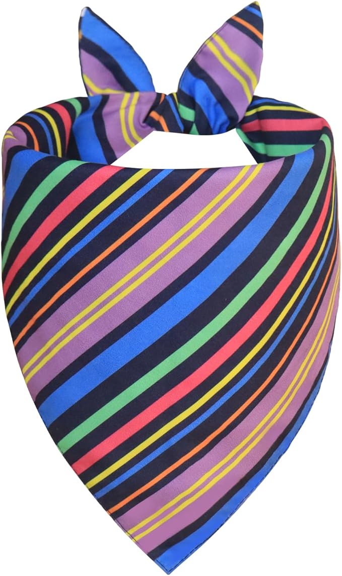 Easter Dog Bandana for Small Medium Dogs - Reversible Navy Bunny & Pastel Stripes Scarf, Cute Pet Accessory for Spring Gift (9-14" Neck)