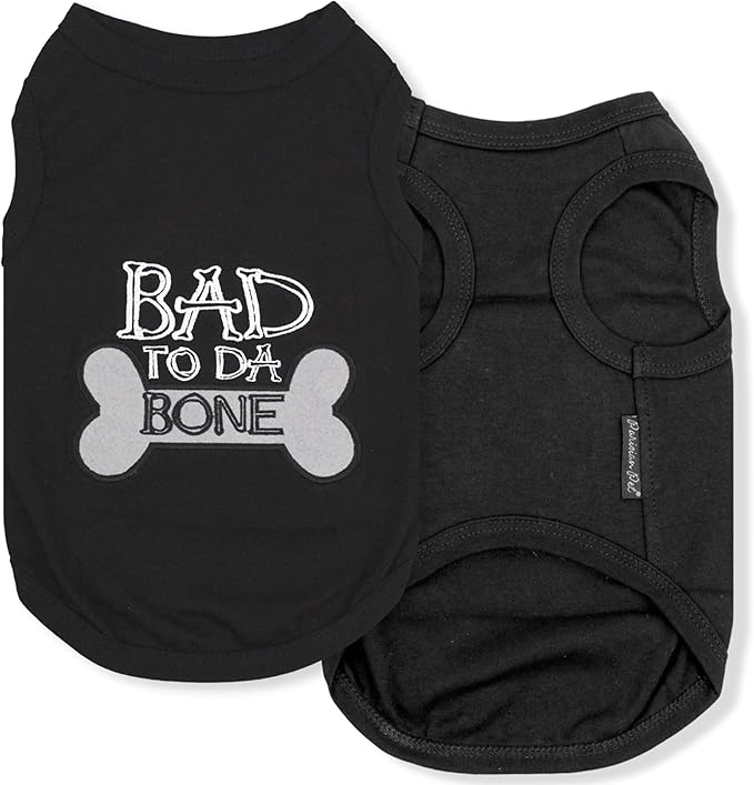 Parisian Pet Dog Shirt – 100% Cotton Shirts for Large Dogs – Black Sleeveless Bad to Da Bone Puppy Clothes – Lightweight and Breathable Dog Apparel – Funny Dogs Clothes - Stretchy Pet T Shirts