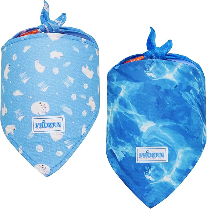 KYEESE 2Pack Dog Cooling Bandana, Breathable Cooling Bandanas for Small Medium Large Dogs, Neck Cooler Wraps for Summer Walking Outdoor, Polar Bear+Ice