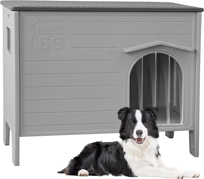 Rockever Large Dog House Outdoor Indoor for Medium Large Dogs, Plastic Elevated Outdoor Dog House Waterproof Dog Kennel with Window, Easy Clean and Assemble(L)