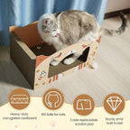 Large Heavy Duty Cardboard Cat Scratcher Box and Cat Bed with Refillable Scratch Pad - Perfect for Indoor Cats - Cozy and Durable