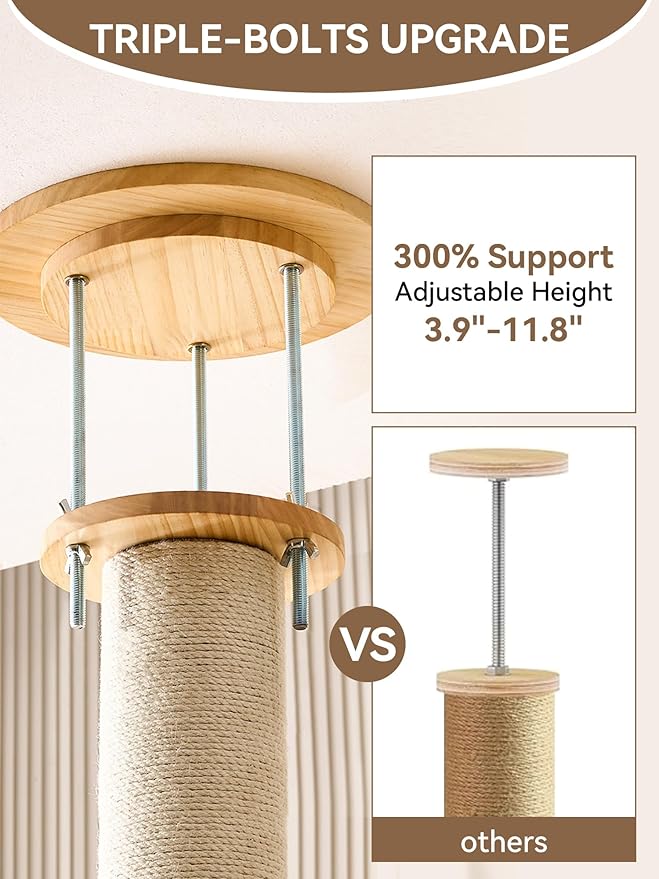 Floor to Ceiling Cat Tree, 5-Tier Adjustable Height(7.3-10.5ft) Solid Wood Climbing Tower with Sisal Scratching Posts, Transparent Capsule and Cozy Hammock