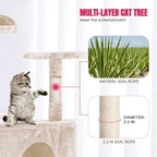 24/7 Shop at Home Court 70 inch Multi-Level Cute Cat Tree Tower with Dangling Ball and Scratching Posts for Indoor Cats Adults, Kitten Supplies, Pet House, Beige