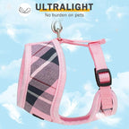 SCENEREAL Puppy Dog Harness with Leash Set for Small Medium Sized Dogs, Soft Mesh Step in Pet Harnesses and Leash, No Chock Plaid Adjustable No Pull Vest for Dogs Cats, Chihuahua,Bulldog (Pink M)