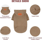BEAUTYZOO Small Dog Hoodie Sweater with Pockets, Dog Clothes for Small Medium Dogs Boy Girl, Waffle-Like Laminated Cotton Pet Coats with Hat and Leash Hole, Khaki XXS