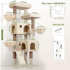 Globlazer Large Cat Tree, 72 inch Tall Cat Climbing Tower for Indoor Large Adult Cats Multi-Level Furniture Tree House with 2 Cozy Perches, 2 Padded Condos, 5 Sisal Scratching Posts, F72G, Beige