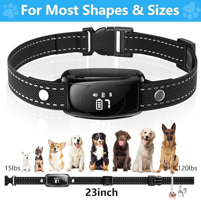 Bark Collar, No Shock Bark Collar with Beep Vibration & 7 Sensitivity Levels, Barking Collar for Large Medium Dogs 15-120LBS, IPX7 Waterproof Rechargeable Dog Training Collar with Remote (Black)