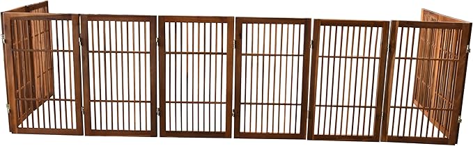 Urnporium Pet Dog Gate Freestanding, Strong Durable Folding Wooden Fence, Portable Acacia Hardwood Safety Barrier for Indoor & Outdoor Use (Brown Pet Gate, 10 Panel 30" Tall)