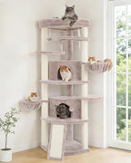Corner Cat Tree for Indoor Cats, Cat Tower with All Sisal Scratching Posts, Multi-Level Cat Condo wth 2 Large Cat Caves, Big Top Perch, 2 Hanging Baskets, Sisal Ramp, Mushroom GCT035MU