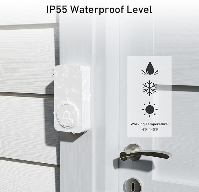 SECRUI Doorbell, 2 Receiver Wireless Doorbell with 1000ft Range, Adjustable Volume, Waterproof Design, Hassle-Free Installation, 32 Melodies, White