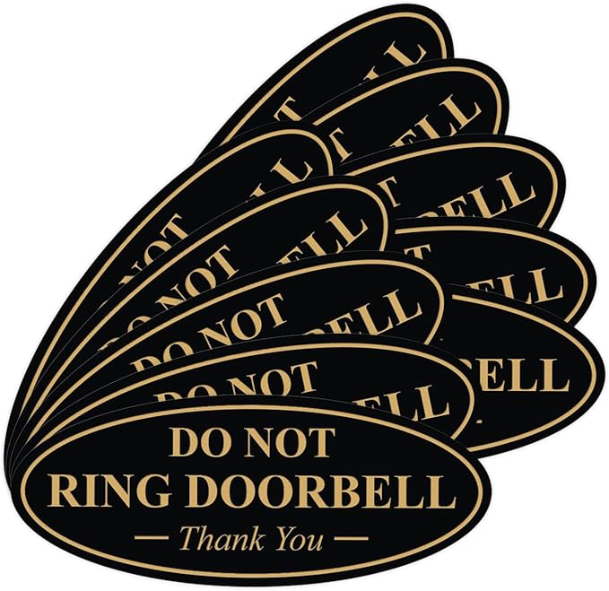 All Quality Oval DO NOT Ring DOORBELL Thank You Sign - Black/Gold Medium 10 Pack