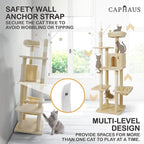 CAPHAUS Tall Cat Tree for Indoor Cats, Modern Cute 70-Inch Climbing Play Tower with Top Perch Large Cats Kittens, Multi-Level Activity w Scratching Posts, Hammock, Cave Condo, Smoky Grey