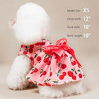 PUPTECK Print Dog Dress Pet Apparel with Cute Bowtie Puppy Clothes Outfit, Cherry, L