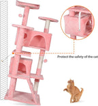 53 inches Heavy Duty Multi-Level Cat Tree Tower with Condo Furniture & Scratching Posts for Kittens Play Rest (Pink)