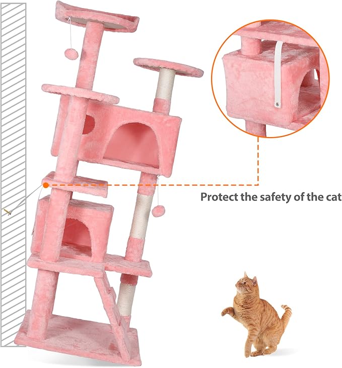 53 inches Heavy Duty Multi-Level Cat Tree Tower with Condo Furniture & Scratching Posts for Kittens Play Rest (Pink)