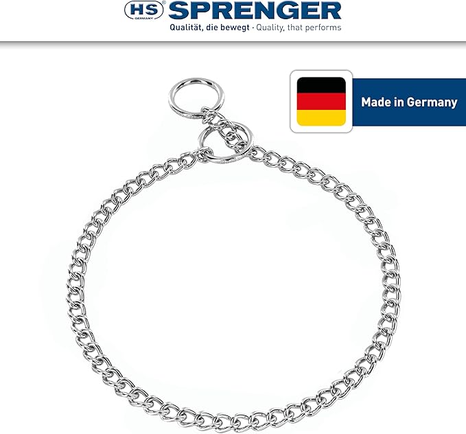 Herm Sprenger - Chrome Plated Steel Dog Training Collar - Narrow Round Links Slip Dog Chain - for Small Medium Large Dogs - Professional Training Collar - Made in Germany (18 inches (45 cm))