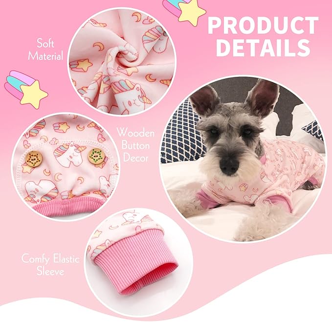 KYEESE Dog Pajamas Stretchy Pet Jammies Coat Comfy Pet Onesie Costume Velvet Dog Pajamas Small Sized Dogs Soft Dogs Clothes Pjs with Pink Unicorn Pattern, Large